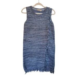 Holding Horses Anthropologie Blue Fringe Tweed Knit Mini Sweater Dress, Size XS